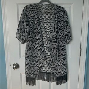Black & White Swim Coverup with Fringe | Black & White Coverup | Swim Cover Up